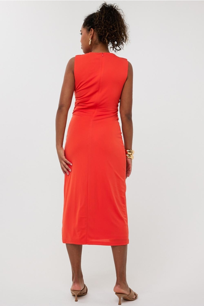 DRESS LONG GATHERING HS25.28212 437 red orange